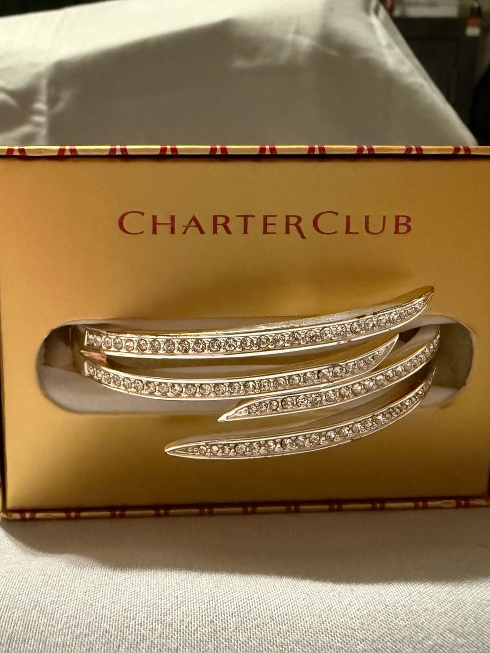 Charter Club Silver Tone Pavé Four-Row Cuff Bracelet